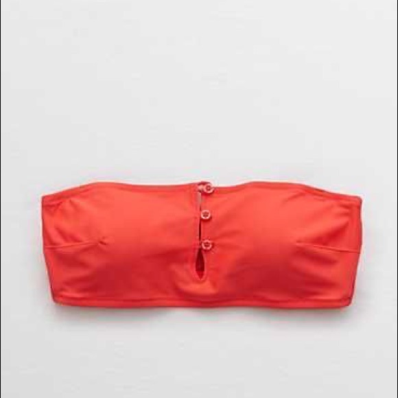 aerie bandeau bikini top and bottoms, neon red - Picture 1 of 4